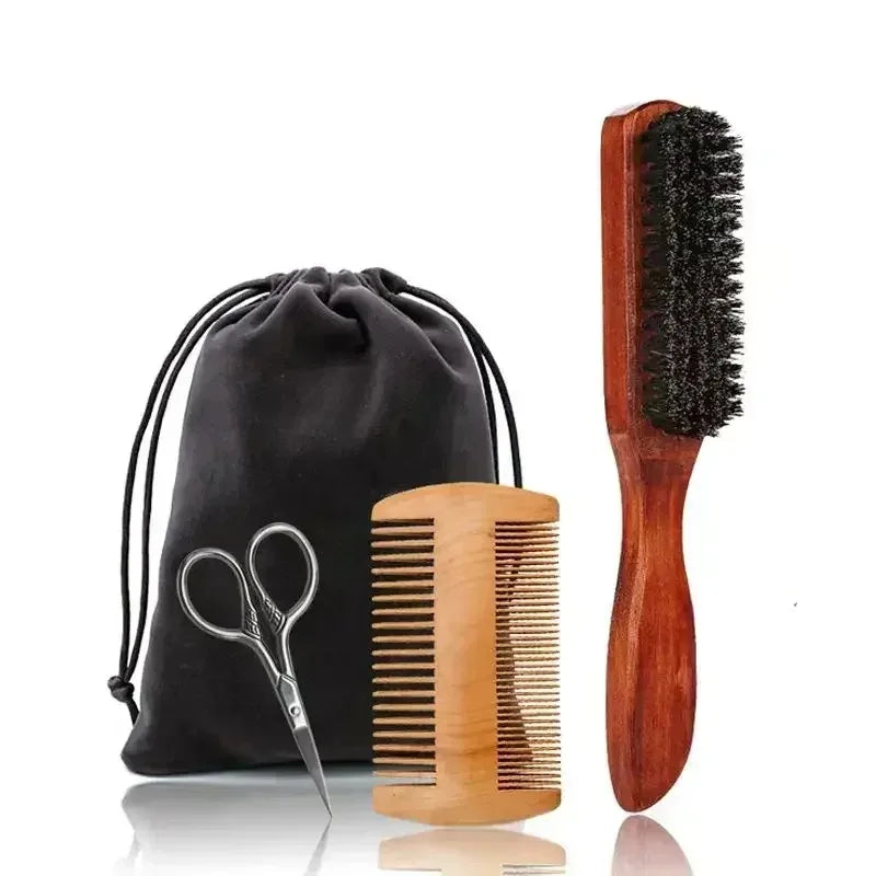 Boar Bristle Beard Brush & Comb Kit