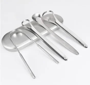 4 Piece Premium Metal Tongue Scraper Set