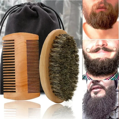 Boar Bristle Beard Brush & Comb Kit