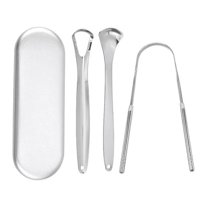 4 Piece Premium Metal Tongue Scraper Set
