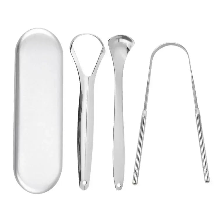 4 Piece Premium Metal Tongue Scraper Set