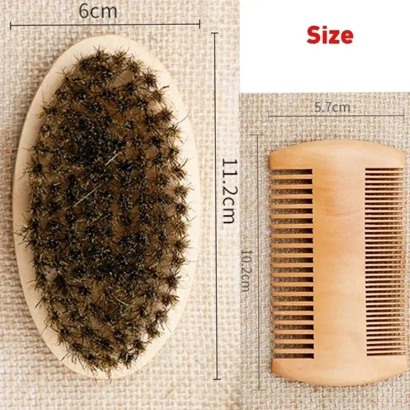 Boar Bristle Beard Brush & Comb Kit