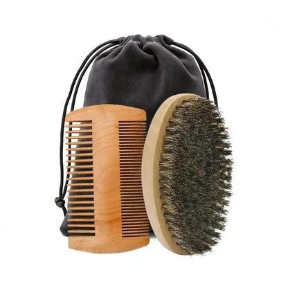 Boar Bristle Beard Brush & Comb Kit