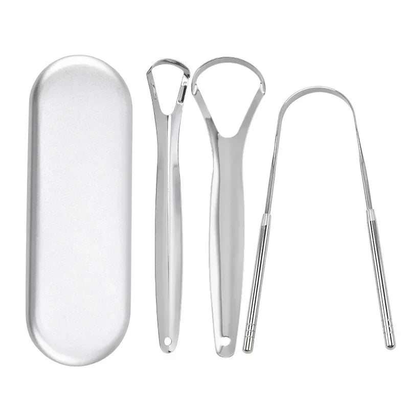 4 Piece Premium Metal Tongue Scraper Set
