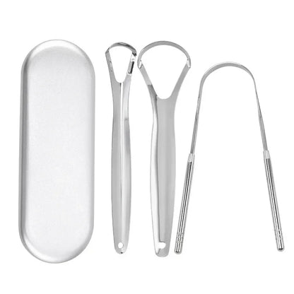 4 Piece Premium Metal Tongue Scraper Set
