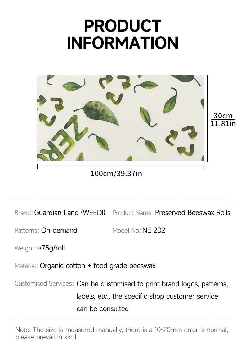 Reusable Plastic-Free Beeswax Food Wrap Roll