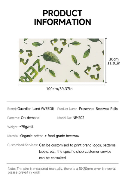 Reusable Plastic-Free Beeswax Food Wrap Roll