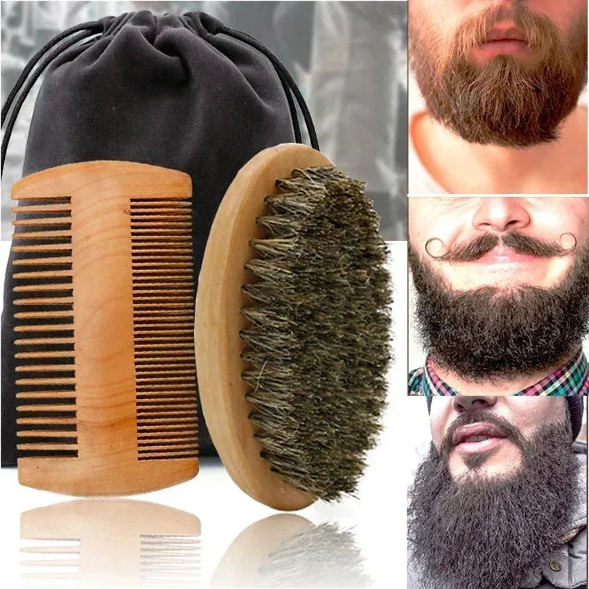 Boar Bristle Beard Brush & Comb Kit