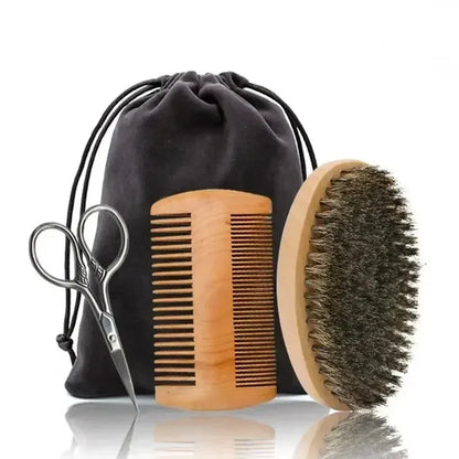 Boar Bristle Beard Brush & Comb Kit