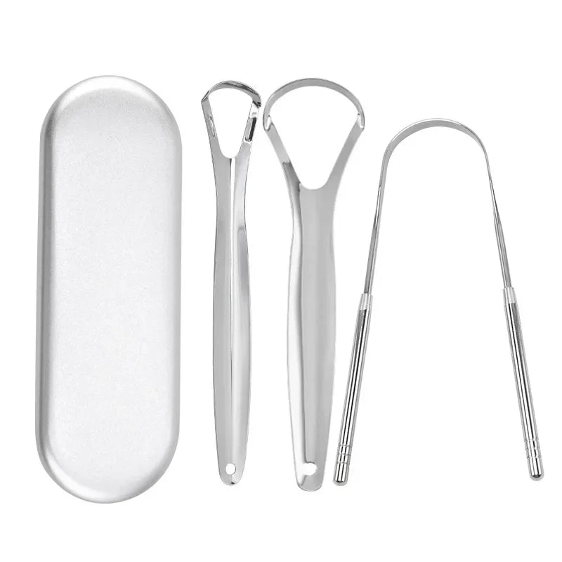 4 Piece Premium Metal Tongue Scraper Set