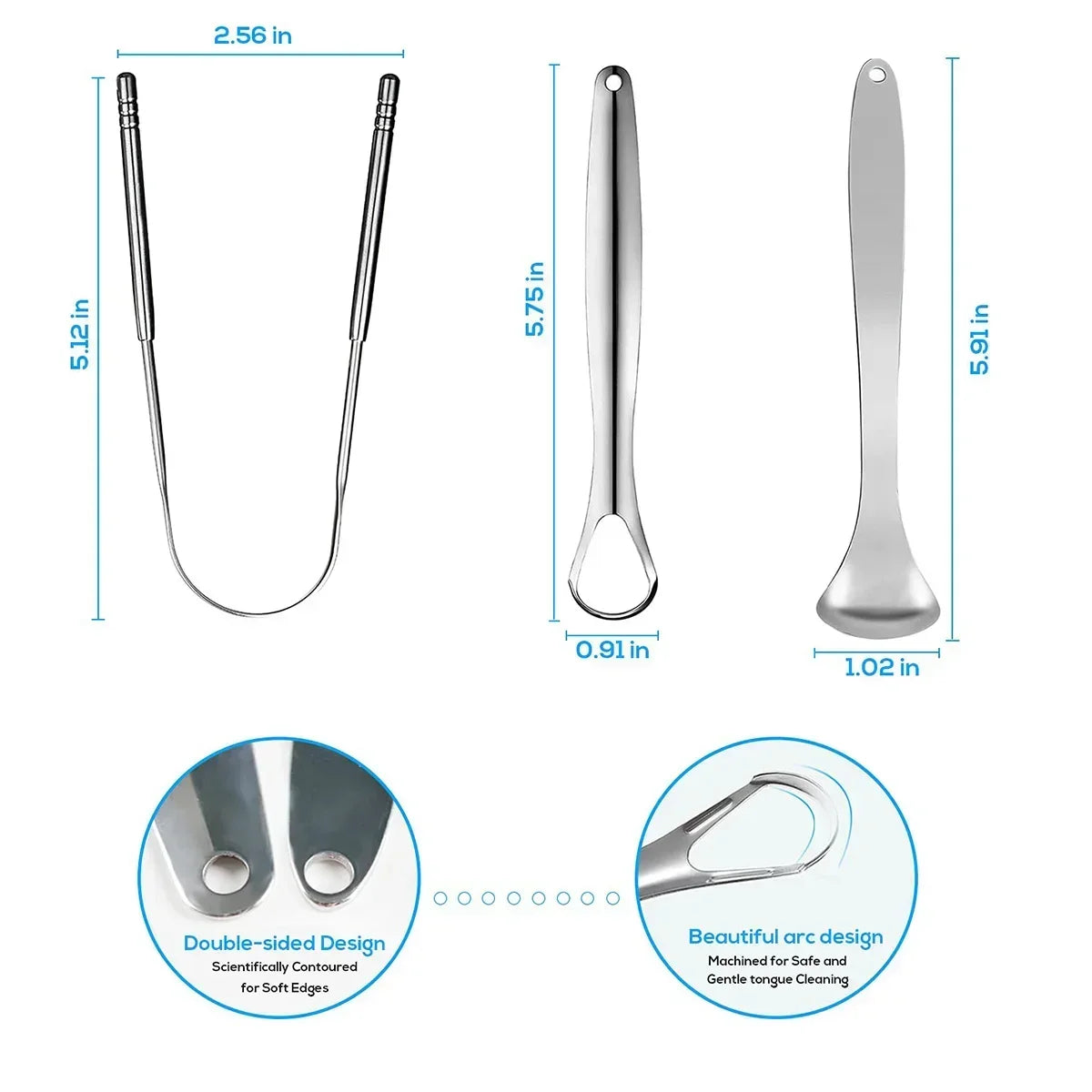 4 Piece Premium Metal Tongue Scraper Set
