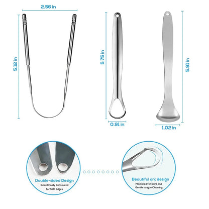 4 Piece Premium Metal Tongue Scraper Set