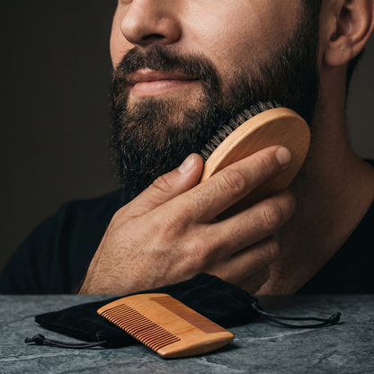 Boar Bristle Beard Brush & Comb Kit