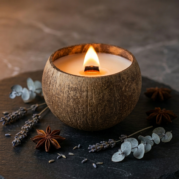 Natural Fragrance-Free Coconut Shell Aromatherapy Candle