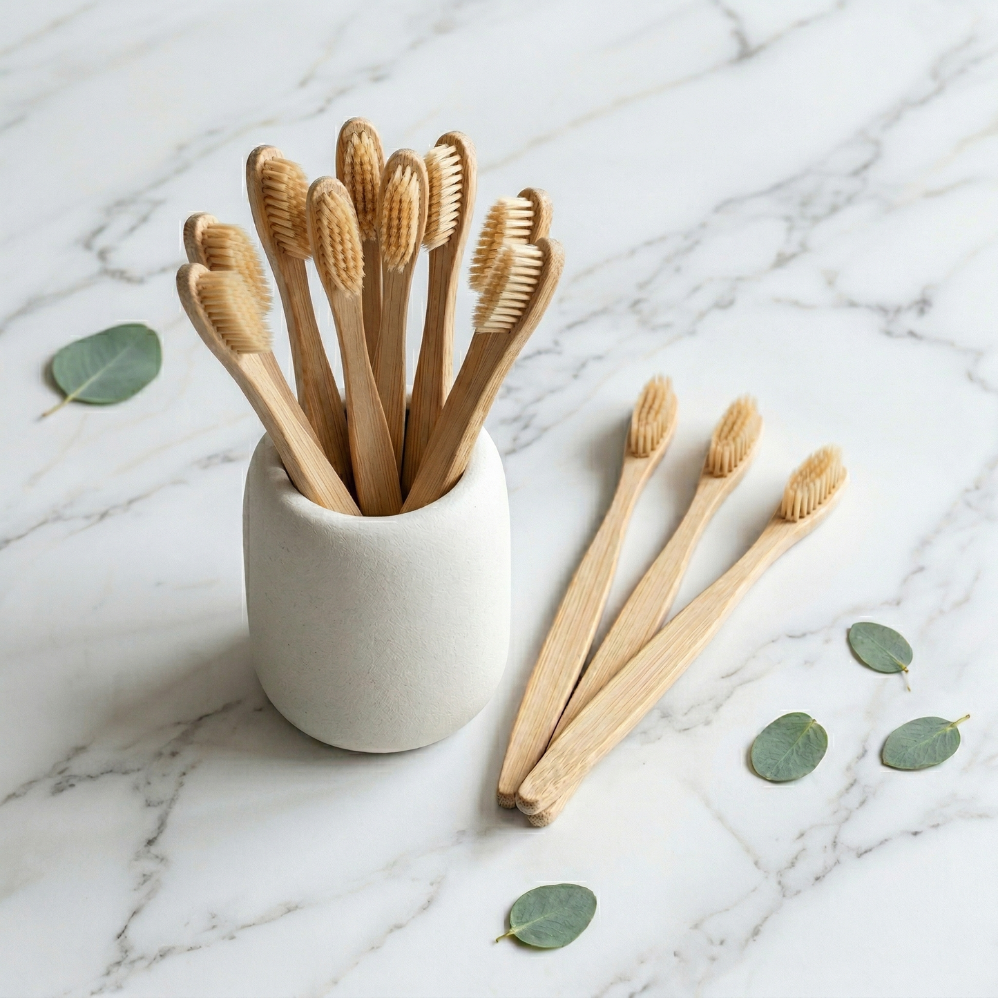 10 Pack Plastic-Free Boar Bristle Bamboo Toothbrush Set
