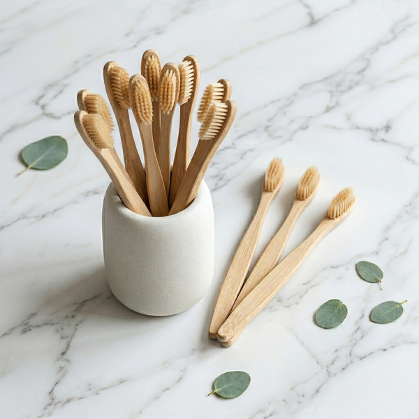 10 Pack Plastic-Free Boar Bristle Bamboo Toothbrush Set